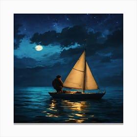 Sailboat At Night Canvas Print