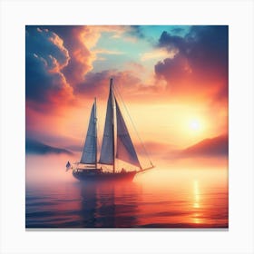 Sailboat At Sunset 4 Canvas Print