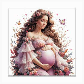 Pregnant Woman With Flowers Canvas Print