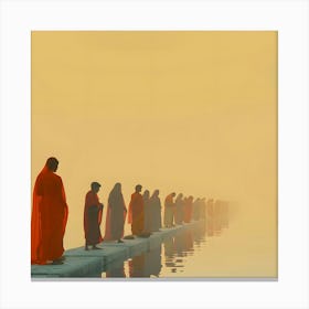 Buddhist Monks At The Ghat Canvas Print