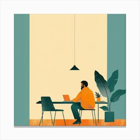 Illustration Of A Man Working At A Desk Canvas Print