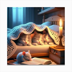 Kittens Sleeping In Bed 1 Canvas Print