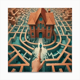 A Person Standing At The Entrance Of A Labyrinth With A Giant Hand Pointing The Way Out, Representing Guidance And Problem Solving Canvas Print