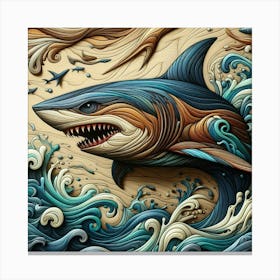 Dynamic Shark in Turbulent Waves Canvas Print