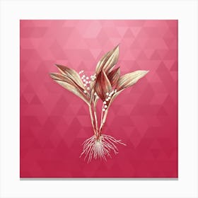Vintage Lily of the Valley Botanical in Gold on Viva Magenta n.0745 Canvas Print