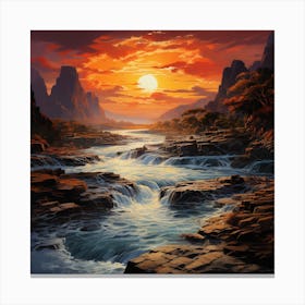 Sunset Over A River Canvas Print