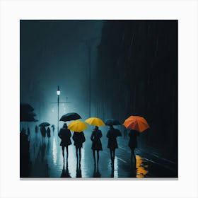 People Holding Umbrellas In The Rain Canvas Print