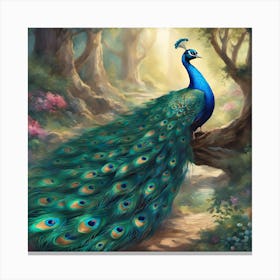 Peacock In The Forest Canvas Print