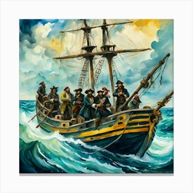 Pirates Ship Sea Waves Row Sky Seascape Boat Horizon Storm Canvas Print
