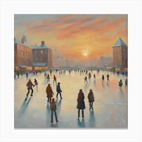 Ice Skating At Sunset Canvas Print