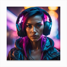 Young Woman With Headphones Canvas Print