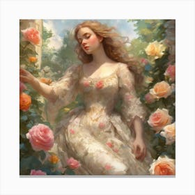 Garden Serenity Émile Vernon S Watercolor Portrait Of Blooming Roses And Lilies (6) Canvas Print