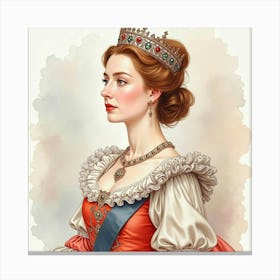 Elegant Watercolor Of Queen Elizabeth I, Showcasing Her Historic Charm 1 Canvas Print