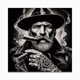Man In Hat Smoking A Cigar Canvas Print
