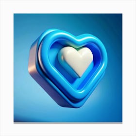 3d Illustration Of A Blue Heart With A White Heart Inside Canvas Print