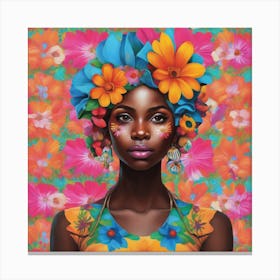 African Woman With Flowers Canvas Print
