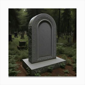 A Headstone in a Neglected Cemetery, Surrounded by Overgrown Plants and Trees, with a Blank Space for the Name of the Deceased Canvas Print