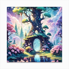 A Fantasy Forest With Twinkling Stars In Pastel Tone Square Composition 174 Canvas Print