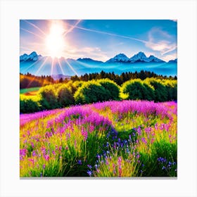 Purple Flowers In The Mountains Canvas Print