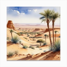 Watercolor Desert Landscape 7 Canvas Print