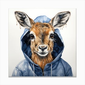 Watercolour Cartoon Waterbuck In A Hoodie 3 Canvas Print