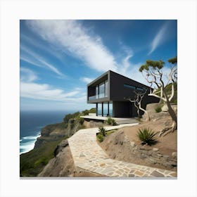 Default A Stunning Angular Charcoal Grey Modern House On A Cliff Canvas Print