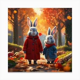 A Pair Of Cute Little Bunnies Wear A Long Coat Canvas Print