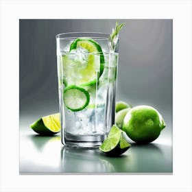 A tall glass of gin and tonic with a twist of lime 1 Canvas Print