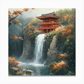 Waterfall In Autumn Canvas Print