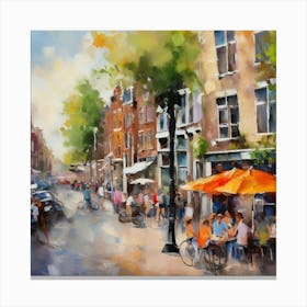 Amsterdam Cafes.Amsterdam city.summer. Cafes. Passersby, sidewalks. Oil colors. 16 Canvas Print