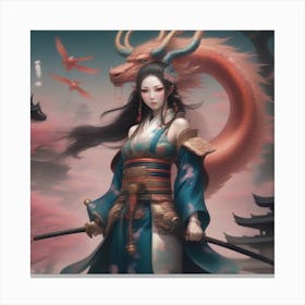 Asian Girl With Dragon Canvas Print
