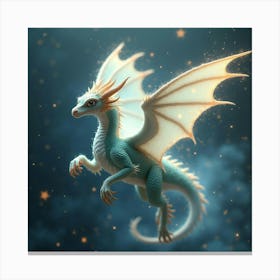 An Ethereal Dragon With Translucent, Shimmering Wings Flying Through A Cloud Of Sparkling Stardust Canvas Print