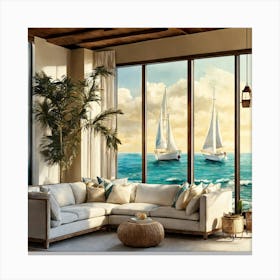 Sailboats On The Ocean Canvas Print