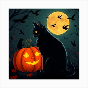 Halloween Black Cat Canvas Print