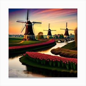 Windmills At Sunset Canvas Print