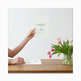 A Minimal And Decorated Nature Inspired Invitation Card A Woman In A Pastel Pink Top Is Gently Layi (4) Canvas Print