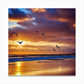 Sunset With Seagulls 1 Canvas Print