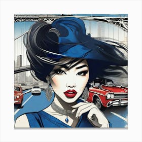 Asian Woman In Blue Canvas Print