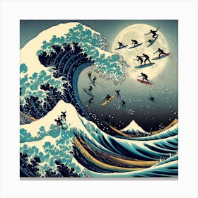 Inspired by Hokusai: The Great Wave's Embrace - Surfers Dancing with Eternity 2 Canvas Print