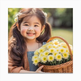 Girl With Basket Of Flowers Canvas Print