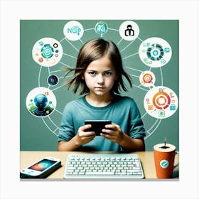 Child Using Social Media Canvas Print