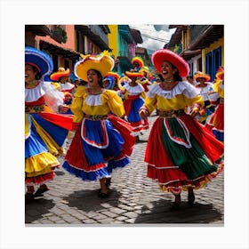 Colorful Dancers In Colombia Canvas Print