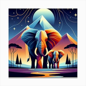 The Soulful Siblings Elephants In The Night Sky Canvas Print