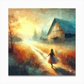 Abstract Barn And Girl Oil Texture 2 Canvas Print