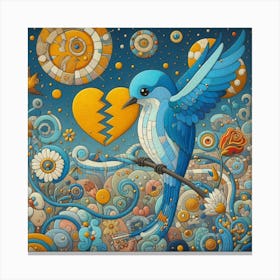 Blue Bird With Broken Heart 1 Canvas Print