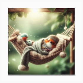 Sleeping Birds In A Hammock Canvas Print