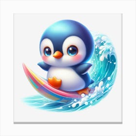 Penguin Surfing Canvas Print