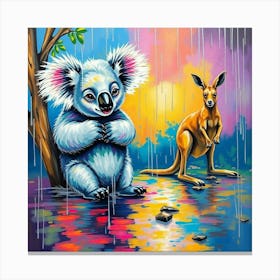 Koala And Kangaroo In The Rain Canvas Print