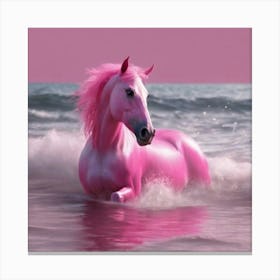 Caballo Rosa En La Orilla Del Mar Canvas Print