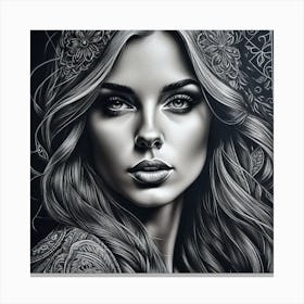 Black And White Portrait Of A Woman 7 Canvas Print